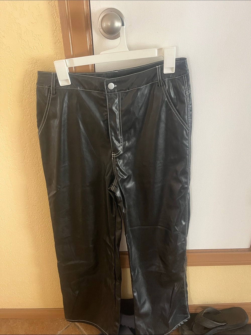Black Faux Leather Straight-Leg Pants